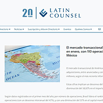 El mercado transaccional en Latinoamrica cae un 49,77% en enero, con 110 operaciones lideradas por Brasil y Mxico